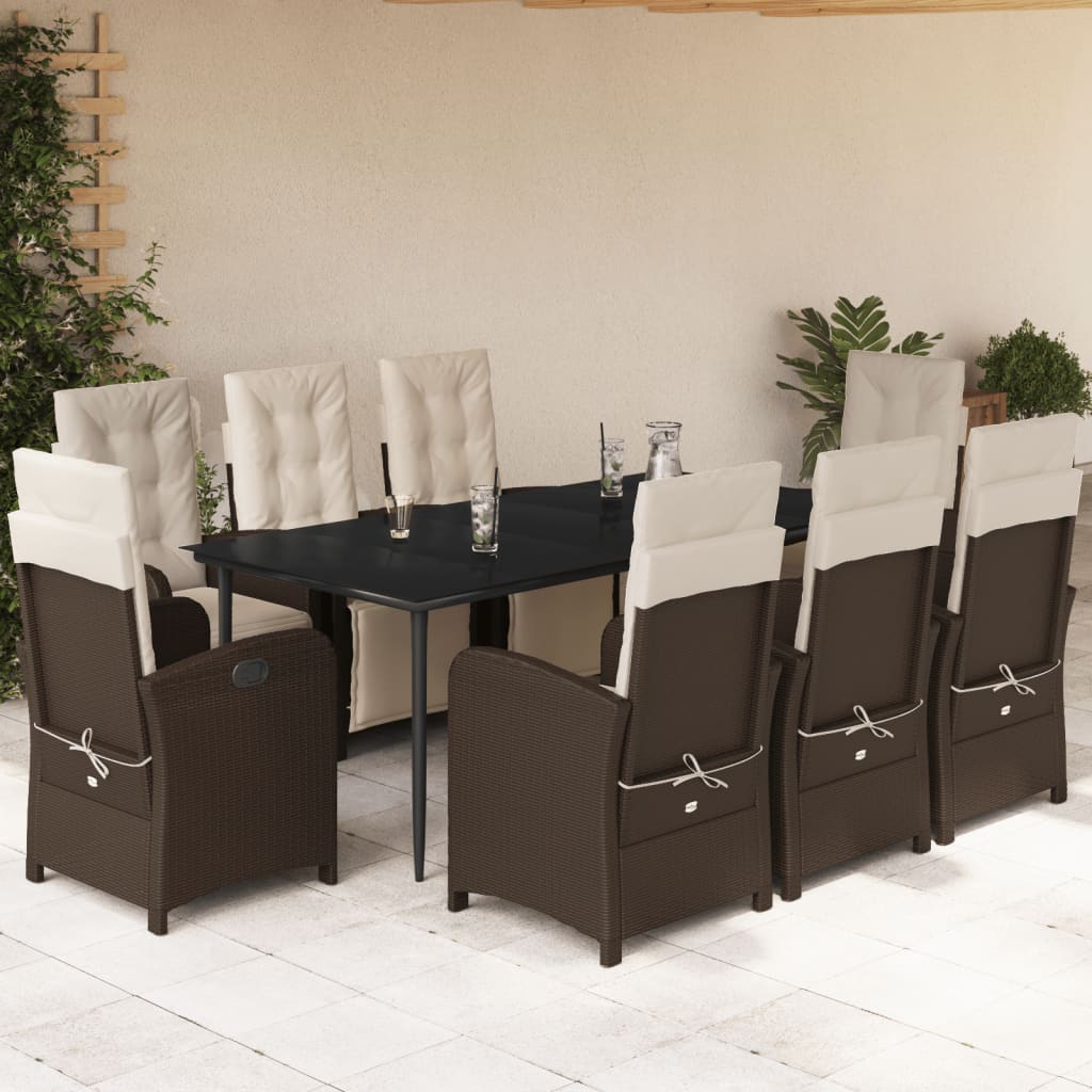 9-tlg. Garten-Essgruppe mit Kissen Braun Poly Rattan